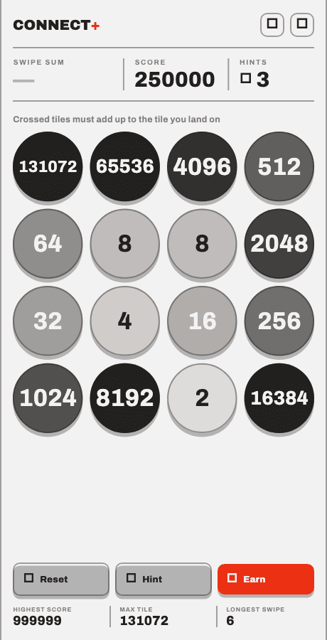 A valid path highlighted as tiles add up to the target.